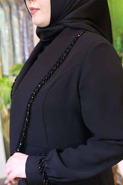 Kuşaklı Gofre Elbise  Siyah